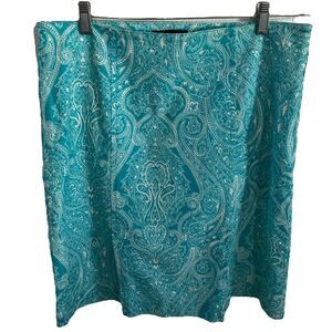 Talbots Skirt 12 Green Blue Paisley Pencil Midi